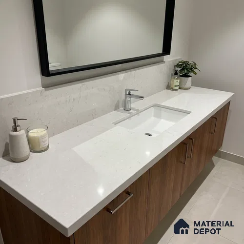 Belina Quartz QR 00052 Ivory Whisper Regalia Series 11.42 ft x 6.58 ft Quartz - 20 mm | 10 Years Warranty | Suitable for Kitchen, Restaurant, Counter Tops, Dining, Reception, office