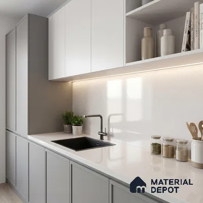 Belina Quartz QR 00052 Ivory Whisper Regalia Series 11.42 ft x 6.58 ft Quartz - 20 mm | 10 Years Warranty | Suitable for Kitchen, Restaurant, Counter Tops, Dining, Reception, office