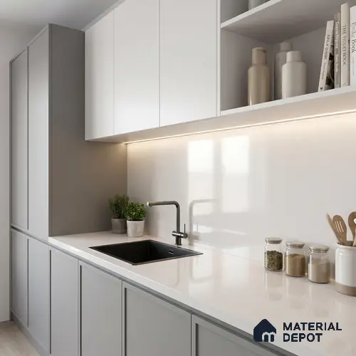 Belina Quartz QR 00052 Ivory Whisper Regalia Series 11.42 ft x 6.58 ft Quartz - 20 mm | 10 Years Warranty | Suitable for Kitchen, Restaurant, Counter Tops, Dining, Reception, office