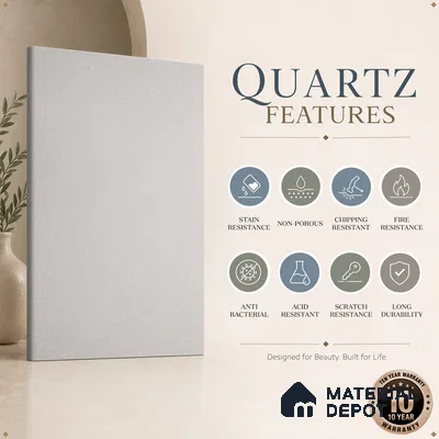 Belina Quartz QR 00052 Ivory Whisper Regalia Series 11.42 ft x 6.58 ft Quartz - 20 mm | 10 Years Warranty | Suitable for Kitchen, Restaurant, Counter Tops, Dining, Reception, office
