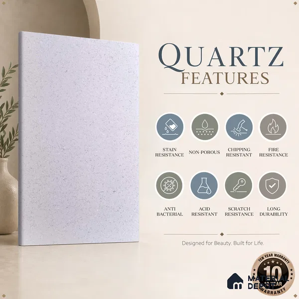 Belina Quartz QR 00053 Frosted Whisper Regalia Series 11.42 ft x 6.58 ft Quartz - 20 mm | 10 Years Warranty | Suitable for Kitchen, Restaurant, Counter Tops, Dining, Reception, office