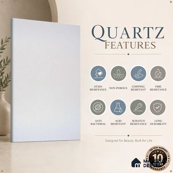 Belina Quartz QR 00054 C Frosted Pebble Regalia Series 10.76 ft x 2.71 ft Quartz - 20 mm | 10 Years Warranty | Suitable for Kitchen, Restaurant, Counter Tops, Dining, Reception, office