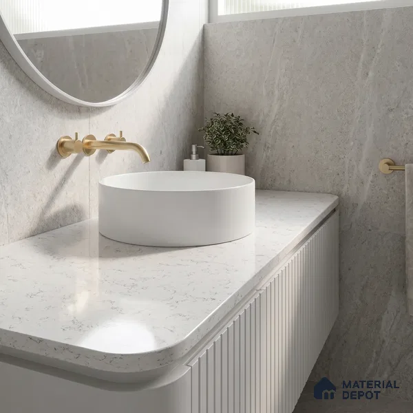 Belina Quartz QR 00055 Frosted Cascade Regalia Series 11.42 ft x 6.58 ft Quartz - 20 mm | 10 Years Warranty | Suitable for Kitchen, Restaurant, Counter Tops, Dining, Reception, office