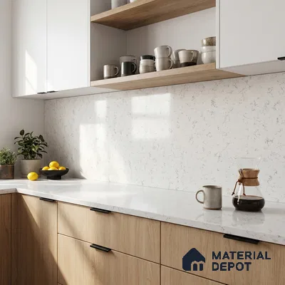 Belina Quartz QR 00055 Frosted Cascade Regalia Series 11.42 ft x 6.58 ft Quartz - 20 mm | 10 Years Warranty | Suitable for Kitchen, Restaurant, Counter Tops, Dining, Reception, office