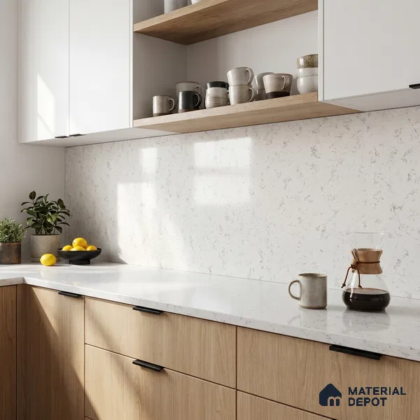 Belina Quartz QR 00055 Frosted Cascade Regalia Series 11.42 ft x 6.58 ft Quartz - 20 mm | 10 Years Warranty | Suitable for Kitchen, Restaurant, Counter Tops, Dining, Reception, office