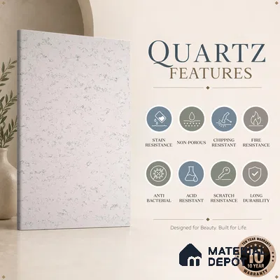 Belina Quartz QR 00055 Frosted Cascade Regalia Series 11.42 ft x 6.58 ft Quartz - 20 mm | 10 Years Warranty | Suitable for Kitchen, Restaurant, Counter Tops, Dining, Reception, office