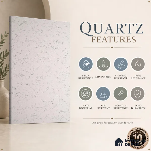 Belina Quartz QR 00055 Frosted Cascade Regalia Series 11.42 ft x 6.58 ft Quartz - 20 mm | 10 Years Warranty | Suitable for Kitchen, Restaurant, Counter Tops, Dining, Reception, office