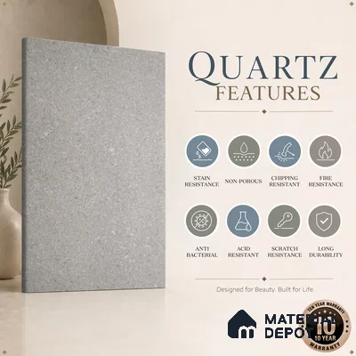 Belina Quartz QR 00056 Frosted Pearl Regalia Series 11.42 ft x 6.58 ft Quartz - 20 mm | 10 Years Warranty | Suitable for Kitchen, Restaurant, Counter Tops, Dining, Reception, office