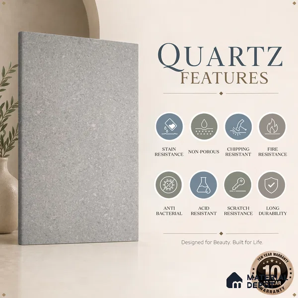 Belina Quartz QR 00056 Frosted Pearl Regalia Series 11.42 ft x 6.58 ft Quartz - 20 mm | 10 Years Warranty | Suitable for Kitchen, Restaurant, Counter Tops, Dining, Reception, office