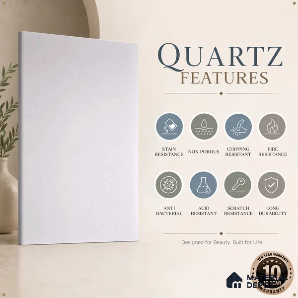 Belina Quartz QR 00057 Frosted Petal Regalia Series 11.42 ft x 6.58 ft Quartz - 20 mm | 10 Years Warranty | Suitable for Kitchen, Restaurant, Counter Tops, Dining, Reception, office
