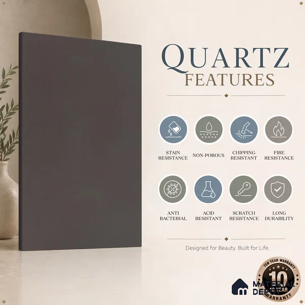 Belina Quartz QR 00058 Shadow Ember Regalia Series 11.42 ft x 6.58 ft Quartz - 20 mm | 10 Years Warranty | Suitable for Kitchen, Restaurant, Counter Tops, Dining, Reception, office