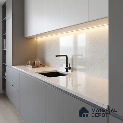 Belina Quartz QR 00061 Ivory Mist Regalia Series 11.42 ft x 6.58 ft Quartz - 20 mm | 10 Years Warranty | Suitable for Kitchen, Restaurant, Counter Tops, Dining, Reception, office