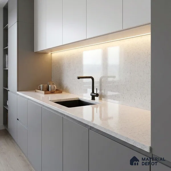 Belina Quartz QR 00061 Ivory Mist Regalia Series 11.42 ft x 6.58 ft Quartz - 20 mm | 10 Years Warranty | Suitable for Kitchen, Restaurant, Counter Tops, Dining, Reception, office