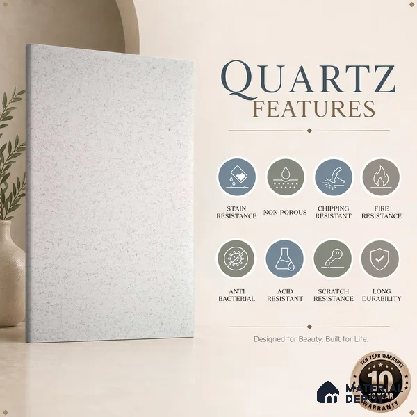 Belina Quartz QR 00061 Ivory Mist Regalia Series 11.42 ft x 6.58 ft Quartz - 20 mm | 10 Years Warranty | Suitable for Kitchen, Restaurant, Counter Tops, Dining, Reception, office