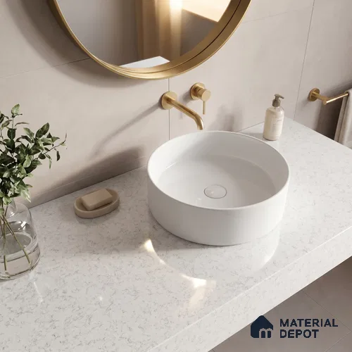 Belina Quartz QR 00062 Opaline Mist Regalia Series 11.42 ft x 6.58 ft Quartz - 20 mm | 10 Years Warranty | Suitable for Kitchen, Restaurant, Counter Tops, Dining, Reception, office