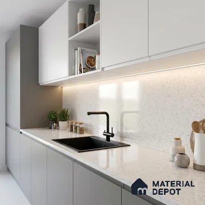 Belina Quartz QR 00062 Opaline Mist Regalia Series 11.42 ft x 6.58 ft Quartz - 20 mm | 10 Years Warranty | Suitable for Kitchen, Restaurant, Counter Tops, Dining, Reception, office