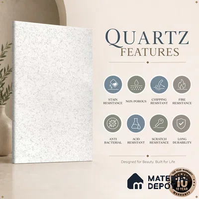 Belina Quartz QR 00062 Opaline Mist Regalia Series 11.42 ft x 6.58 ft Quartz - 20 mm | 10 Years Warranty | Suitable for Kitchen, Restaurant, Counter Tops, Dining, Reception, office