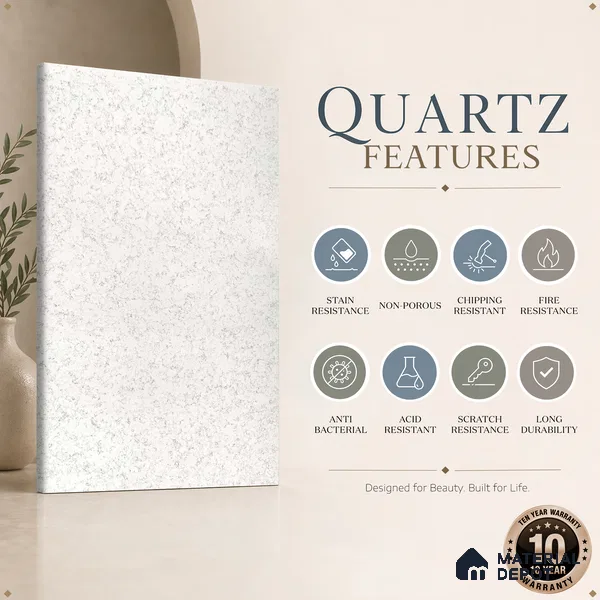 Belina Quartz QR 00062 Opaline Mist Regalia Series 11.42 ft x 6.58 ft Quartz - 20 mm | 10 Years Warranty | Suitable for Kitchen, Restaurant, Counter Tops, Dining, Reception, office