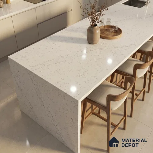 Belina Quartz QR 00065 Frosted Linen Regalia Series 11.42 ft x 6.58 ft Quartz - 20 mm | 10 Years Warranty | Suitable for Kitchen, Restaurant, Counter Tops, Dining, Reception, office