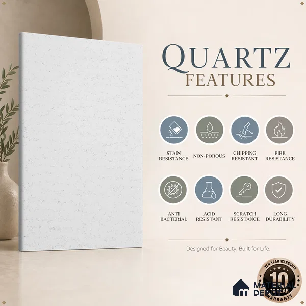 Belina Quartz QR 00067 Frosted Lattice Regalia Series 11.42 ft x 6.58 ft Quartz - 20 mm | 10 Years Warranty | Suitable for Kitchen, Restaurant, Counter Tops, Dining, Reception, office