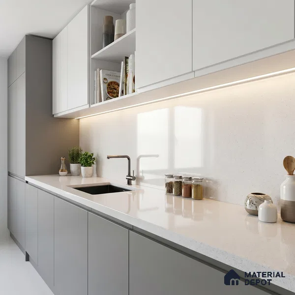 Belina Quartz QR 00068 Frosted Aurora Regalia Series 10.76 ft x 5.41 ft Quartz - 20 mm | 10 Years Warranty | Suitable for Kitchen, Restaurant, Counter Tops, Dining, Reception, office