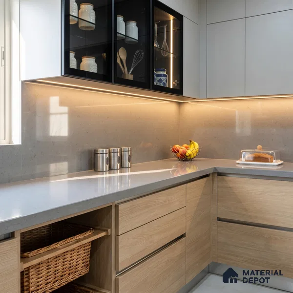 Belina Quartz QR 00069 B Mist Vein Viola Series 10.75 ft x 2.71 ft Quartz - 20 mm | 7 Years Warranty | Suitable for Kitchen, Restaurant, Counter Tops, Dining, Reception, office