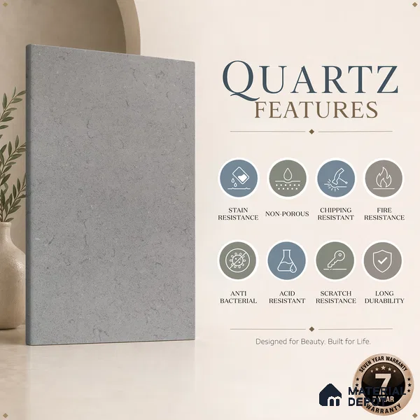 Belina Quartz QR 00069 B Mist Vein Viola Series 10.75 ft x 2.71 ft Quartz - 20 mm | 7 Years Warranty | Suitable for Kitchen, Restaurant, Counter Tops, Dining, Reception, office