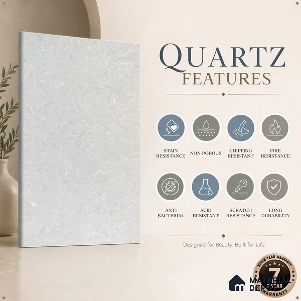 Belina Quartz QR 00070 C Opaline Mist Viola Series 10.75 ft x 2.71 ft Quartz - 20 mm | 7 Years Warranty | Suitable for Kitchen, Restaurant, Counter Tops, Dining, Reception, office
