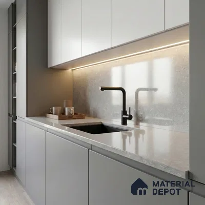 Belina Quartz QR 00072 B Silver Mirage Viola Series 10.01 ft x 2.38 ft Quartz - 20 mm | 7 Years Warranty | Suitable for Kitchen, Restaurant, Counter Tops, Dining, Reception, office