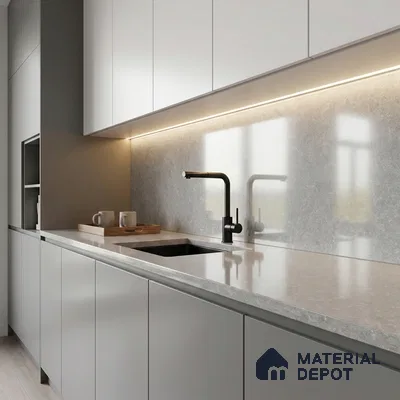 Belina Quartz QR 00072 Silver Mirage Viola Series 10.01 ft x 4.76 ft Quartz - 20 mm | 7 Years Warranty | Suitable for Kitchen, Restaurant, Counter Tops, Dining, Reception, office
