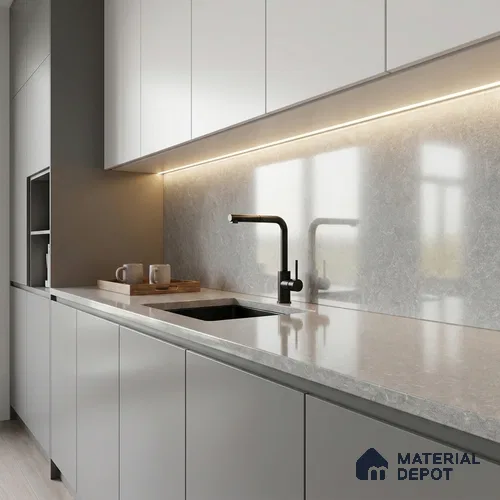 Belina Quartz QR 00072 Silver Mirage Viola Series 10.01 ft x 4.76 ft Quartz - 20 mm | 7 Years Warranty | Suitable for Kitchen, Restaurant, Counter Tops, Dining, Reception, office