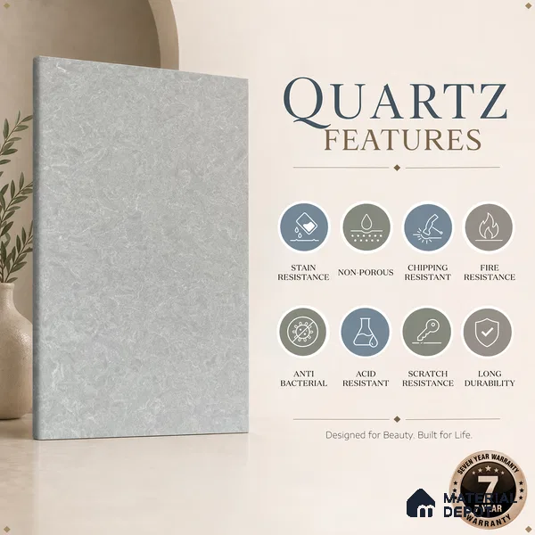 Belina Quartz QR 00072 Silver Mirage Viola Series 10.01 ft x 4.76 ft Quartz - 20 mm | 7 Years Warranty | Suitable for Kitchen, Restaurant, Counter Tops, Dining, Reception, office