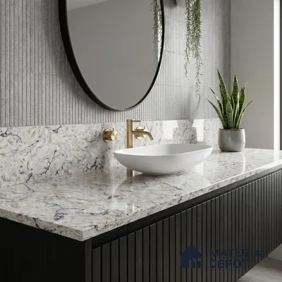 Belina Quartz QR 00074 B Arctic Swirl Viola Series 10.75 ft x 2.71 ft Quartz - 20 mm | 7 Years Warranty | Suitable for Kitchen, Restaurant, Counter Tops, Dining, Reception, office