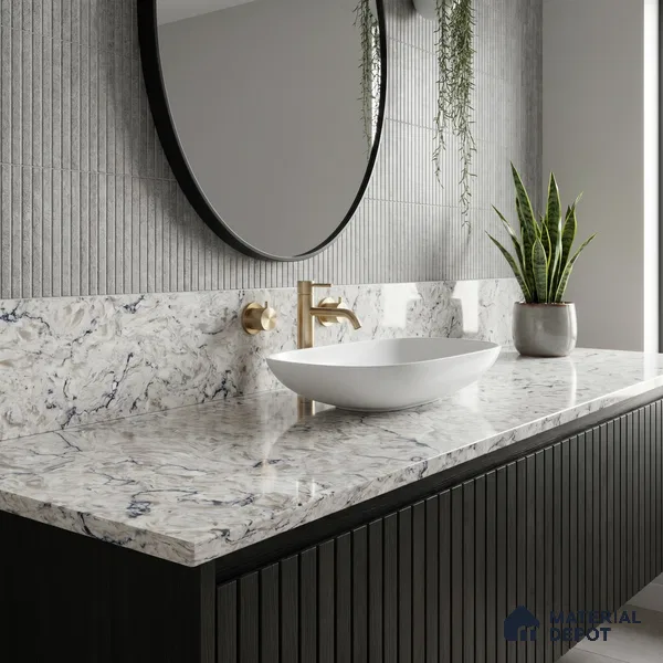 Belina Quartz QR 00074 B Arctic Swirl Viola Series 10.75 ft x 2.71 ft Quartz - 20 mm | 7 Years Warranty | Suitable for Kitchen, Restaurant, Counter Tops, Dining, Reception, office