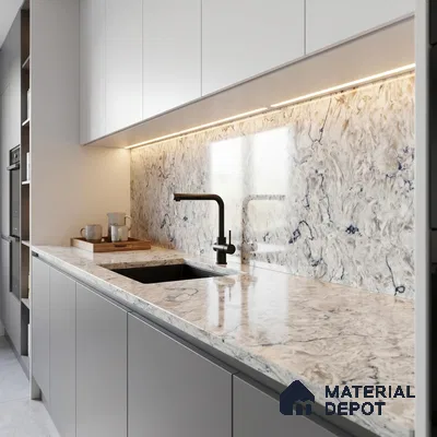 Belina Quartz QR 00074 B Arctic Swirl Viola Series 10.75 ft x 2.71 ft Quartz - 20 mm | 7 Years Warranty | Suitable for Kitchen, Restaurant, Counter Tops, Dining, Reception, office