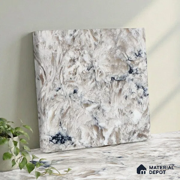 Belina Quartz QR 00074 B Arctic Swirl Viola Series 10.75 ft x 2.71 ft Quartz - 20 mm | 7 Years Warranty | Suitable for Kitchen, Restaurant, Counter Tops, Dining, Reception, office