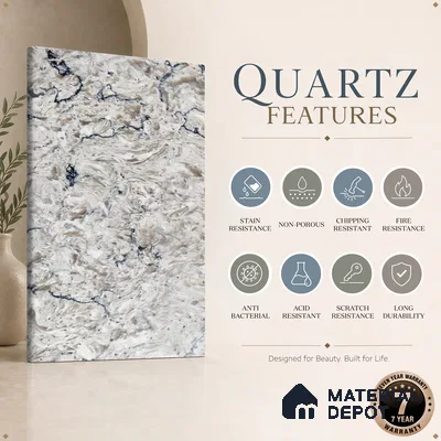 Belina Quartz QR 00074 B Arctic Swirl Viola Series 10.75 ft x 2.71 ft Quartz - 20 mm | 7 Years Warranty | Suitable for Kitchen, Restaurant, Counter Tops, Dining, Reception, office