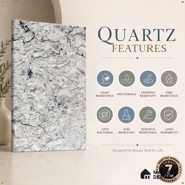 Belina Quartz QR 00074 B Arctic Swirl Viola Series 10.75 ft x 2.71 ft Quartz - 20 mm | 7 Years Warranty | Suitable for Kitchen, Restaurant, Counter Tops, Dining, Reception, office