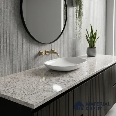 Belina Quartz QR 00074 Arctic Swirl Viola Series 10.75 ft x 5.42 ft Quartz - 20 mm | 7 Years Warranty | Suitable for Kitchen, Restaurant, Counter Tops, Dining, Reception, office