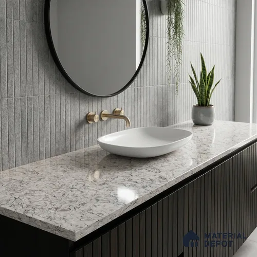 Belina Quartz QR 00074 Arctic Swirl Viola Series 10.75 ft x 5.42 ft Quartz - 20 mm | 7 Years Warranty | Suitable for Kitchen, Restaurant, Counter Tops, Dining, Reception, office