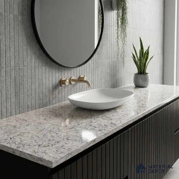 Belina Quartz QR 00074 Arctic Swirl Viola Series 10.75 ft x 5.42 ft Quartz - 20 mm | 7 Years Warranty | Suitable for Kitchen, Restaurant, Counter Tops, Dining, Reception, office