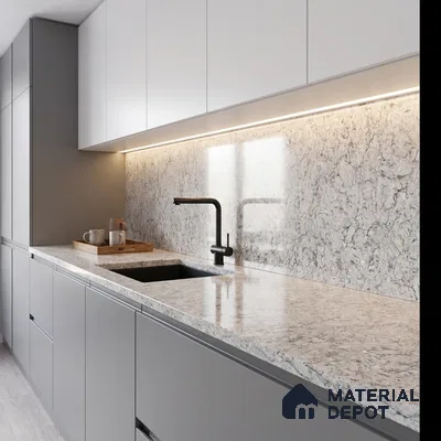 Belina Quartz QR 00074 Arctic Swirl Viola Series 10.75 ft x 5.42 ft Quartz - 20 mm | 7 Years Warranty | Suitable for Kitchen, Restaurant, Counter Tops, Dining, Reception, office