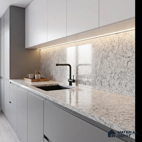 Belina Quartz QR 00074 Arctic Swirl Viola Series 10.75 ft x 5.42 ft Quartz - 20 mm | 7 Years Warranty | Suitable for Kitchen, Restaurant, Counter Tops, Dining, Reception, office