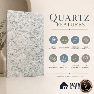 Belina Quartz QR 00074 Arctic Swirl Viola Series 10.75 ft x 5.42 ft Quartz - 20 mm | 7 Years Warranty | Suitable for Kitchen, Restaurant, Counter Tops, Dining, Reception, office