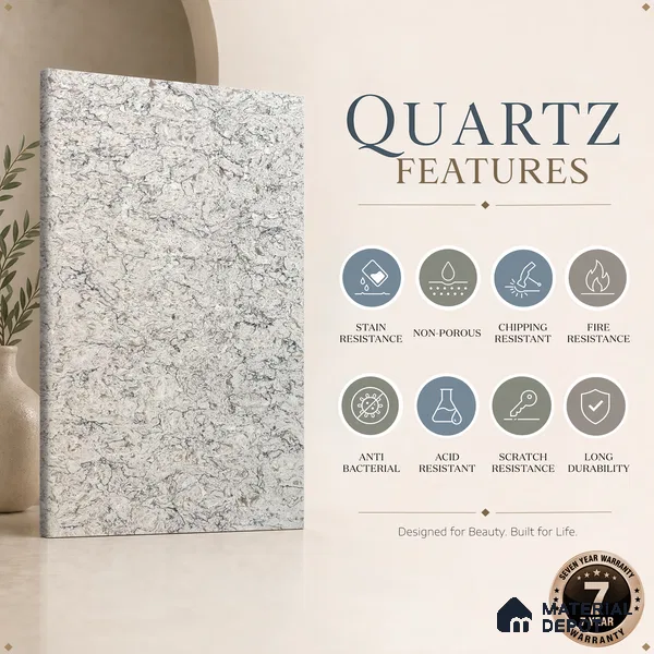 Belina Quartz QR 00074 Arctic Swirl Viola Series 10.75 ft x 5.42 ft Quartz - 20 mm | 7 Years Warranty | Suitable for Kitchen, Restaurant, Counter Tops, Dining, Reception, office
