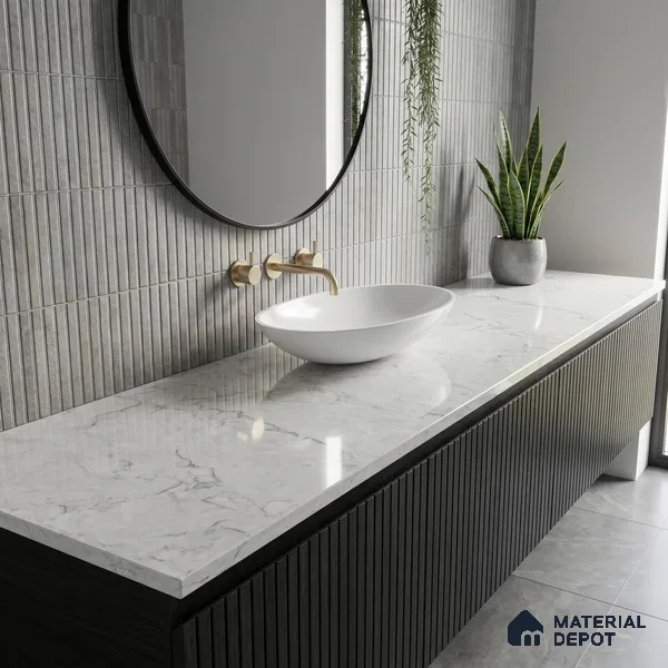 Belina Quartz QR 00075 B Frosted Calacatta Viola Series 10.75 ft x 2.71 ft Quartz - 20 mm | 7 Years Warranty | Suitable for Kitchen, Restaurant, Counter Tops, Dining, Reception, office