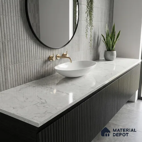 Belina Quartz QR 00075 B Frosted Calacatta Viola Series 10.75 ft x 2.71 ft Quartz - 20 mm | 7 Years Warranty | Suitable for Kitchen, Restaurant, Counter Tops, Dining, Reception, office