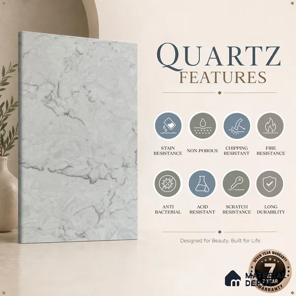 Belina Quartz QR 00075 B Frosted Calacatta Viola Series 10.75 ft x 2.71 ft Quartz - 20 mm | 7 Years Warranty | Suitable for Kitchen, Restaurant, Counter Tops, Dining, Reception, office