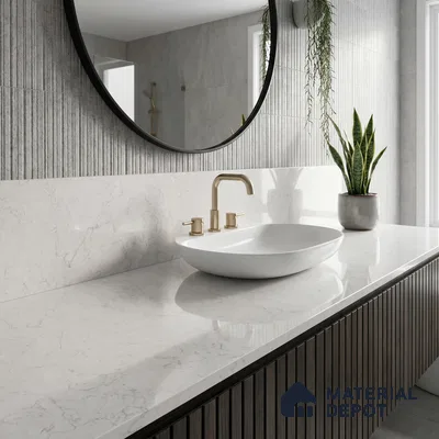 Belina Quartz QR 00075 Frosted Calacatta Viola Series 10.75 ft x 5.42 ft Quartz - 20 mm | 7 Years Warranty | Suitable for Kitchen, Restaurant, Counter Tops, Dining, Reception, office