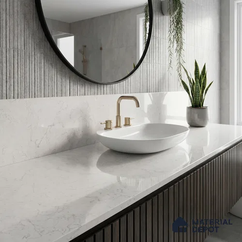 Belina Quartz QR 00075 Frosted Calacatta Viola Series 10.75 ft x 5.42 ft Quartz - 20 mm | 7 Years Warranty | Suitable for Kitchen, Restaurant, Counter Tops, Dining, Reception, office